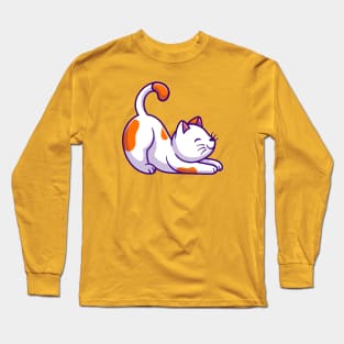 Cute Cat Stretching Cartoon Long Sleeve T-Shirt